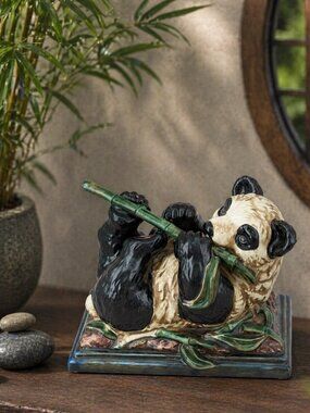 Panda with Bamboo Centerpiece Statue Ceramic